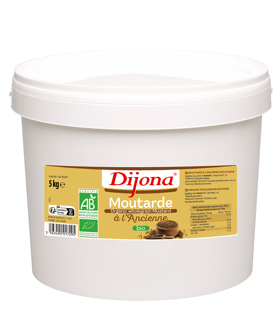 Dijona, moutarde pour professionnels - A l'ancienne bio - Seau - 5kg